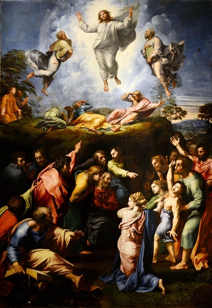 «Преображение», Рафаэль Санти 1518-1520гг. Дерево, масло. Размер: 405x278 см. Ватиканская пинакотека, Незаконченная алтарная картина великого мастера эпохи Ренессанса. Закончить работу Рафаэлю
